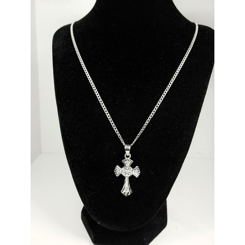 P. LUX Sterling Silver Cross Pendant Necklace 925 Italy Curb Chain 20 Inch